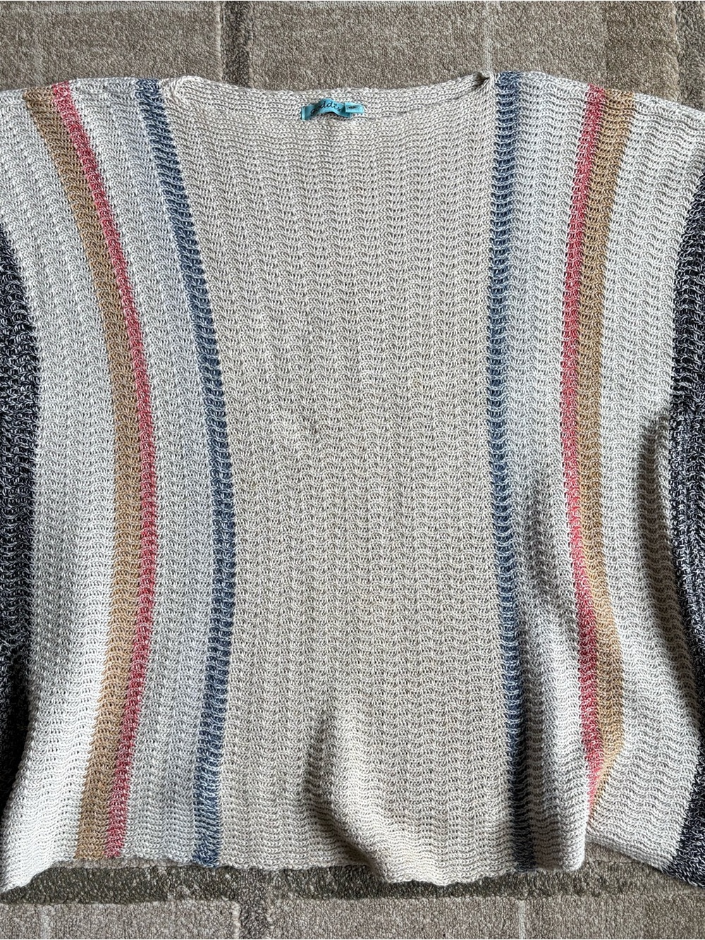 Goddis Women’s Light Cream Striped Knit poncho Sweater size XS/S Boho Summer